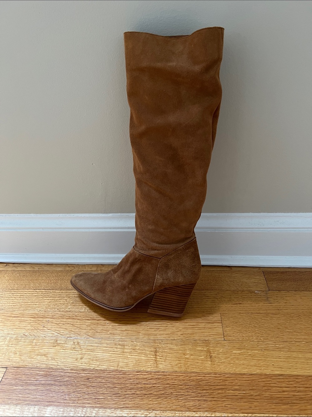 NWOB Arlo Full Leather Tall Boots in Tan Suede